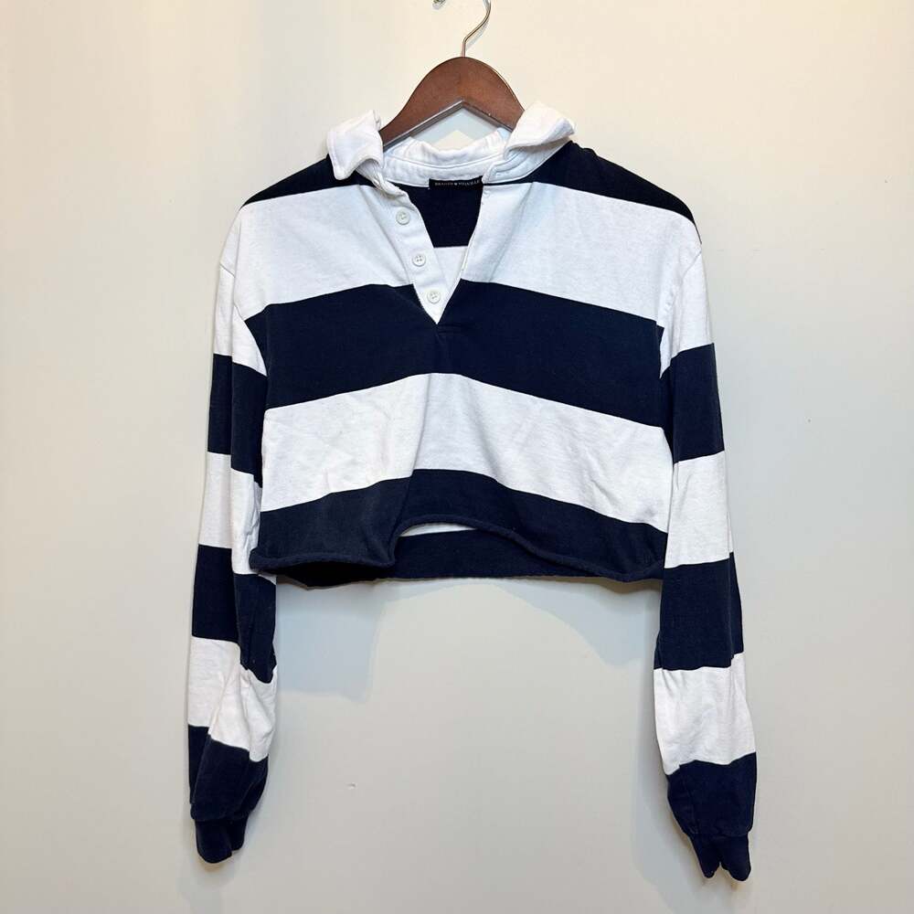 Brandy Melville Striped Long Sleeve Cropped Polo Shirt One Size